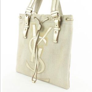 YSL Gold and Beige Tote Handbag
